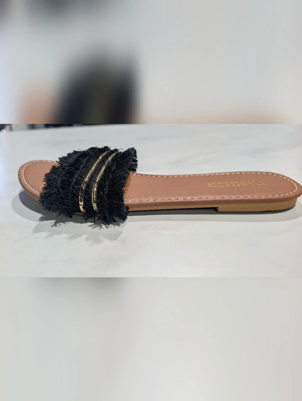 Black Fringe Slide Sandals
